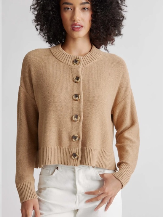 Quince Sweaters - Quince Women’s 100% Organic Cotton Cropped Cardigan Camel Color Size Small